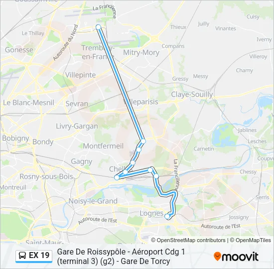EX 19 Bus Line Map
