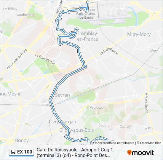 EX 100 Bus Line Map