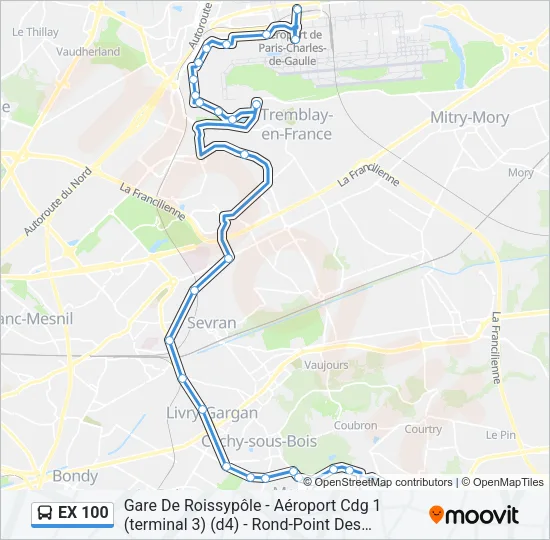 EX 100 Bus Line Map