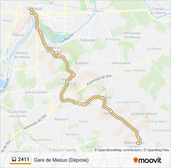 Plan de la ligne 2411 de bus