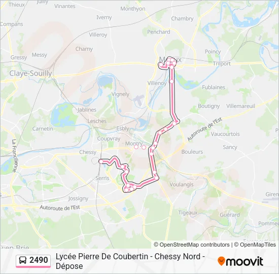 Plan de la ligne 2490 de bus