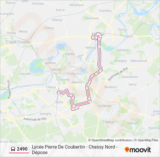 Plan de la ligne 2490 de bus