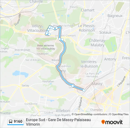 Plan de la ligne 9160 de bus