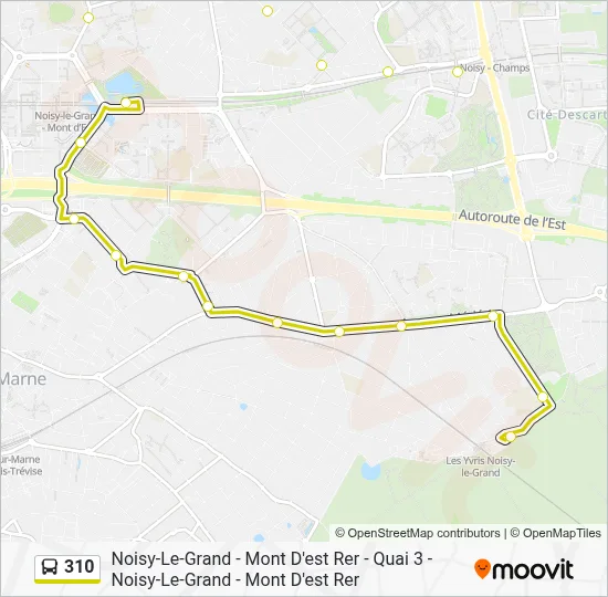 310 Bus 310 Itinéraire: Horaires, Arrêts & Plan - Les Yvris - Noisy-Le-Grand ...
