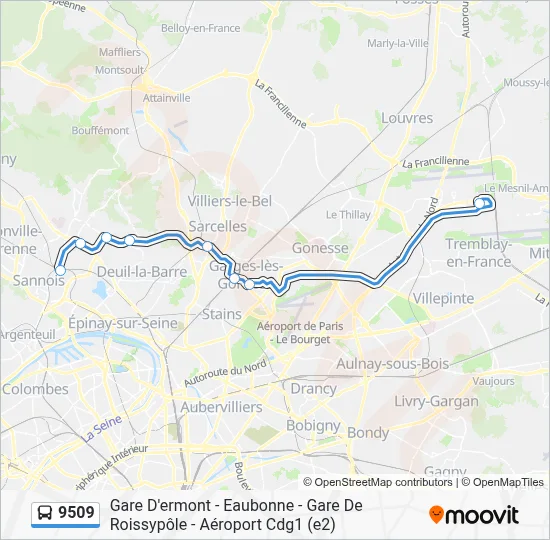 9509 Itinéraire: Horaires, Arrêts & Plan - Gare de Roissypole ...