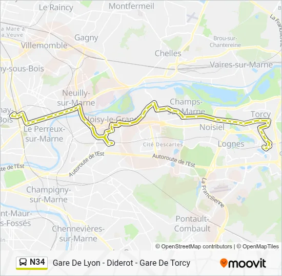 N34 N34 Itinéraire: Horaires, Arrêts & Plan - Val de Fontenay RER (mis à jour)