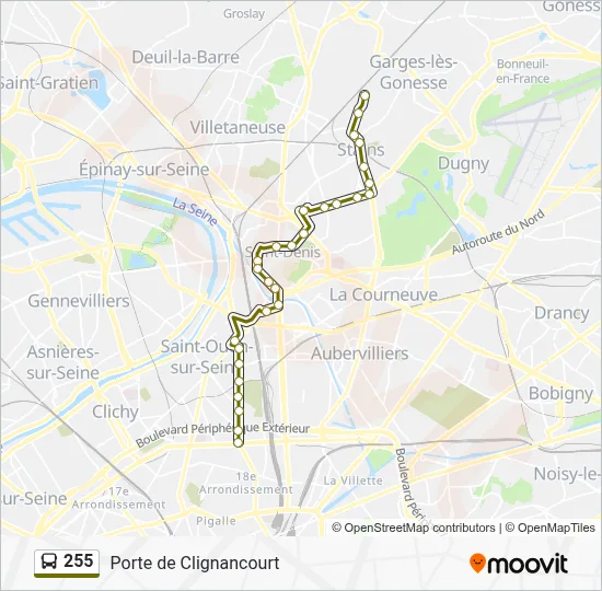 255 Itinéraire: Horaires, Arrêts & Plan - Porte de Clignancourt (mis à ...