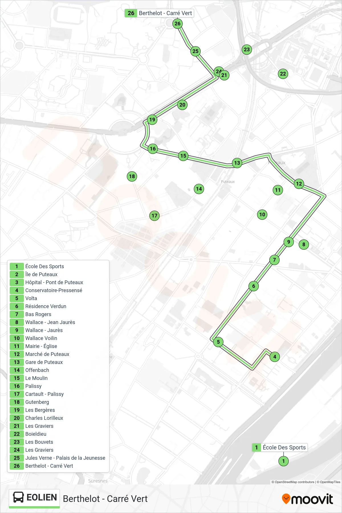 EOLIEN bus Line (Berthelot - Carré Vert) route and stops on a map
