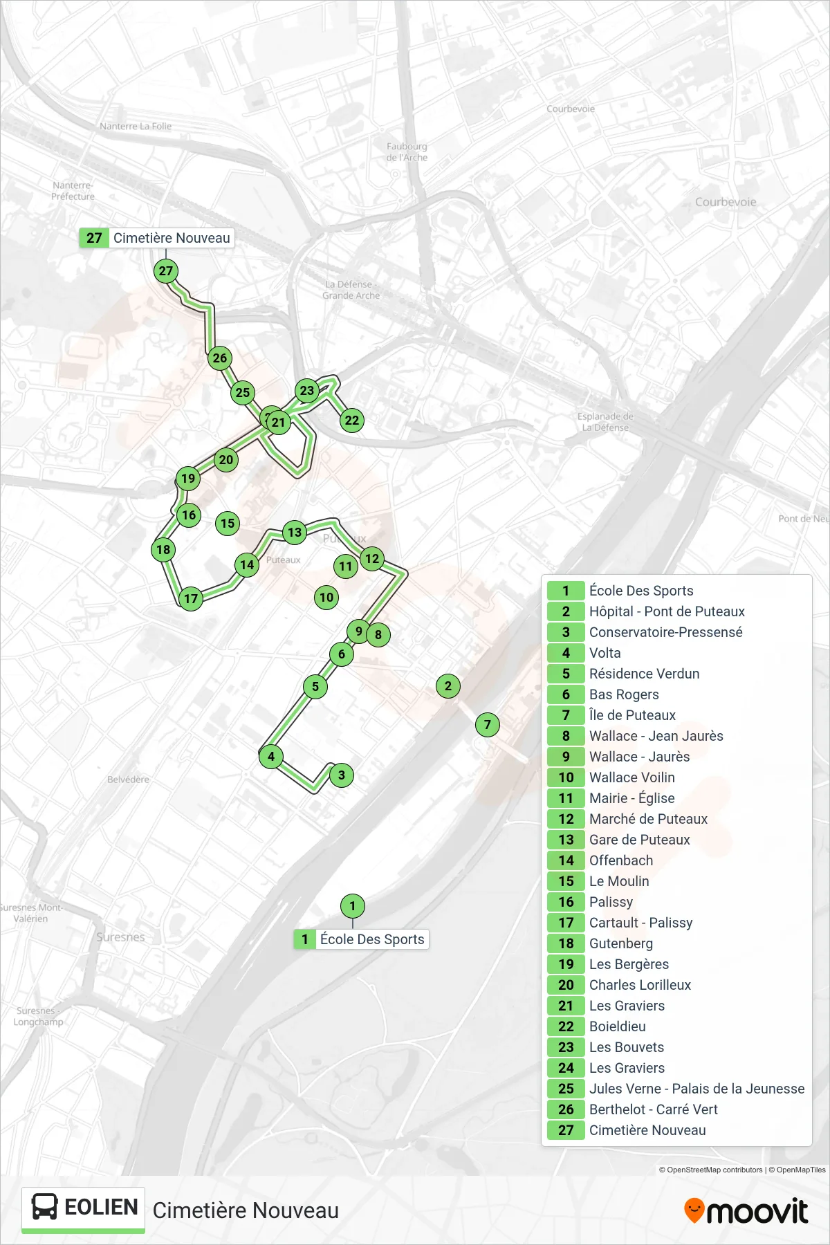 EOLIEN bus Line (Cimetière Nouveau) route and stops on a map