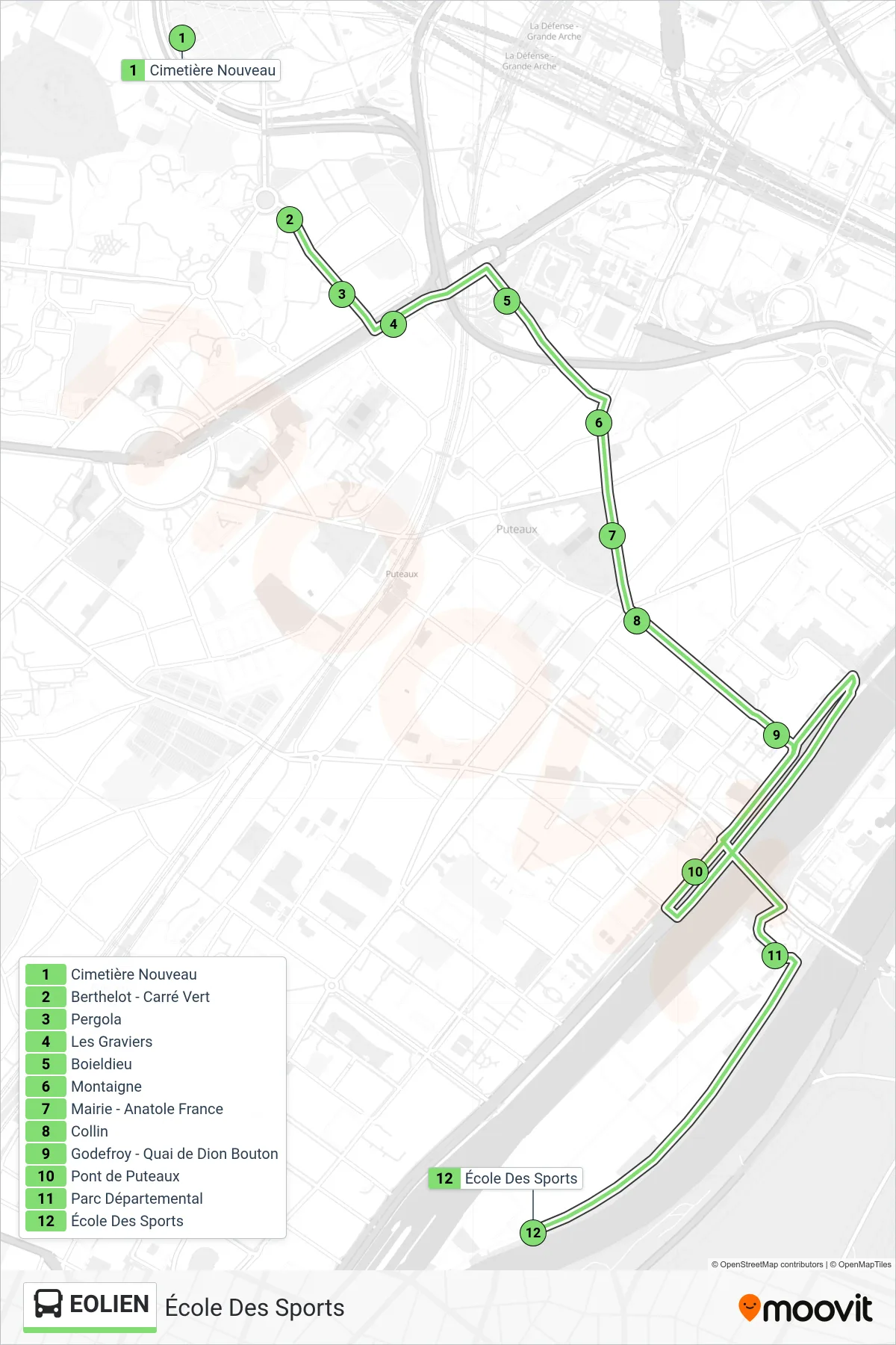 EOLIEN bus Line (École Des Sports) route and stops on a map