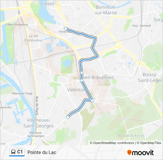 Plan de la ligne C1 de bus