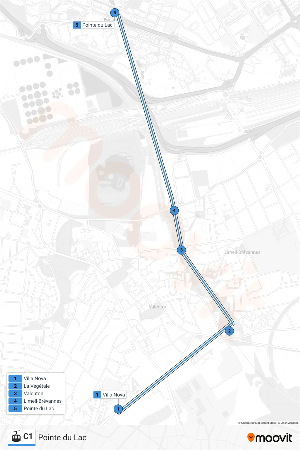 C1 gondola Line (Pointe du Lac) route and stops on a map