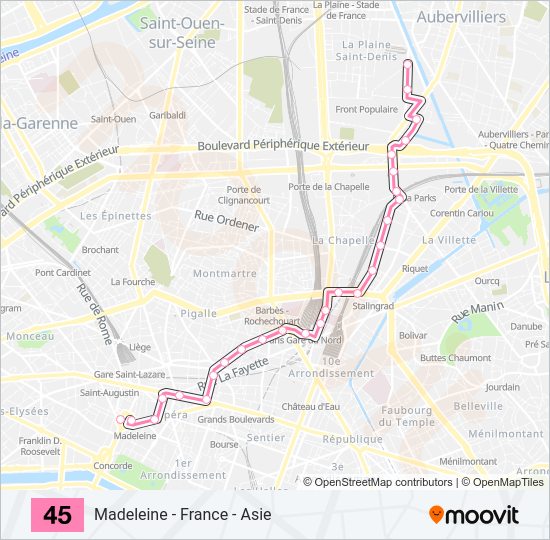 Plan de la ligne 45 de bus