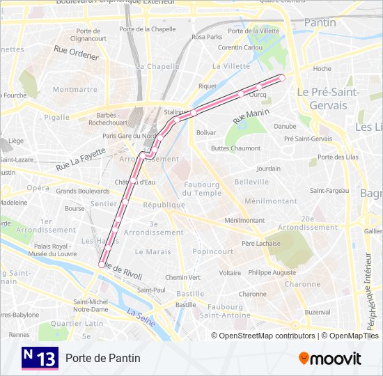 Plan de la ligne N13 de 
