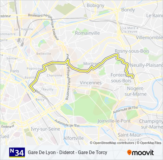 Mapa de N34 de autobús