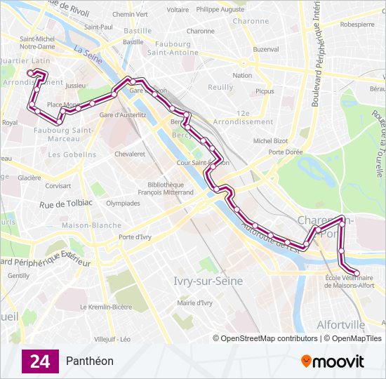 24 Route: Schedules, Stops & Maps - Panthéon (Updated)