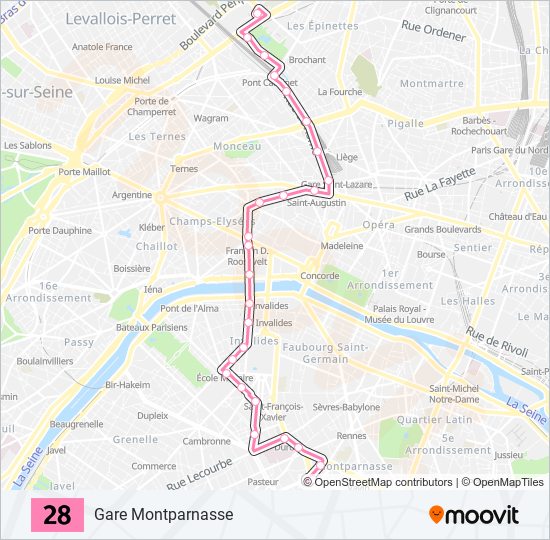 Plan de la ligne 28 de bus