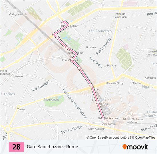 Plan de la ligne 28 de bus
