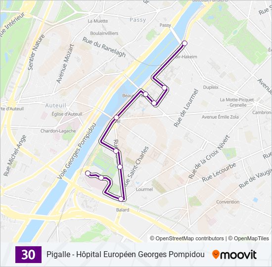 Plan de la ligne 30 de bus