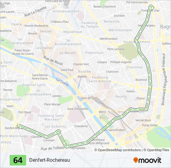 Plan de la ligne 64 de bus