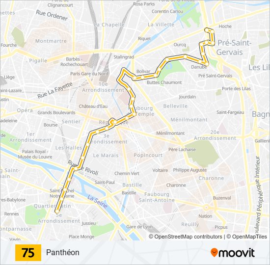 Plan de la ligne 75 de bus