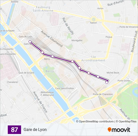 Plan de la ligne 87 de bus