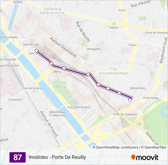 Plan de la ligne 87 de bus