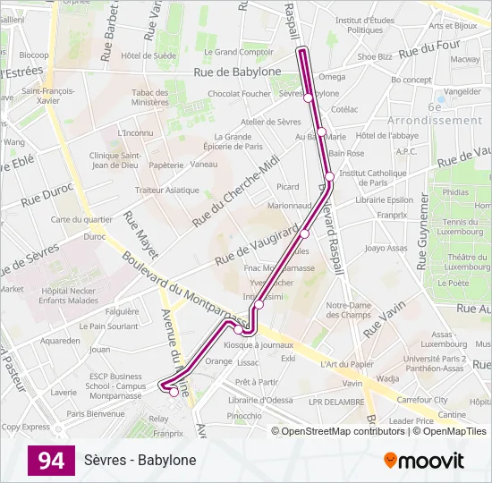 Plan de la ligne 94 de bus