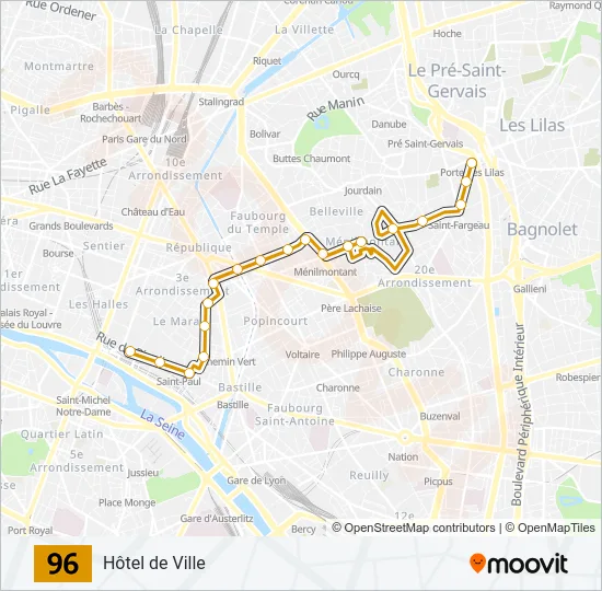 Plan de la ligne 96 de bus