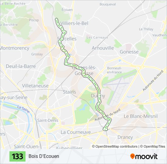 Plan de la ligne 133 de bus