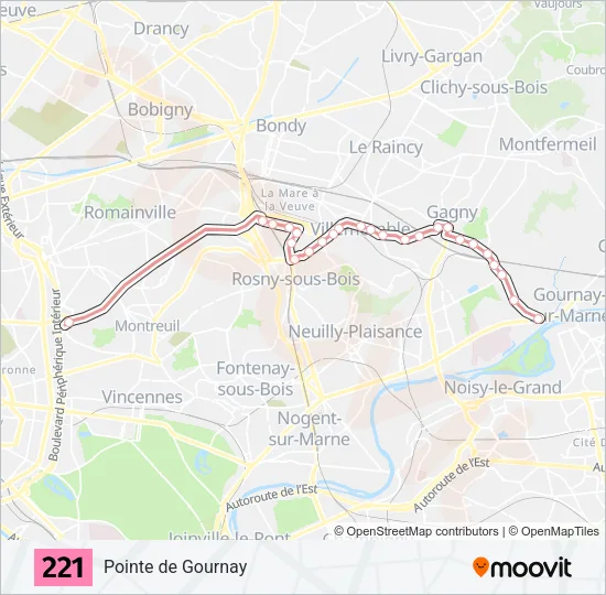 Plan de la ligne 221 de bus