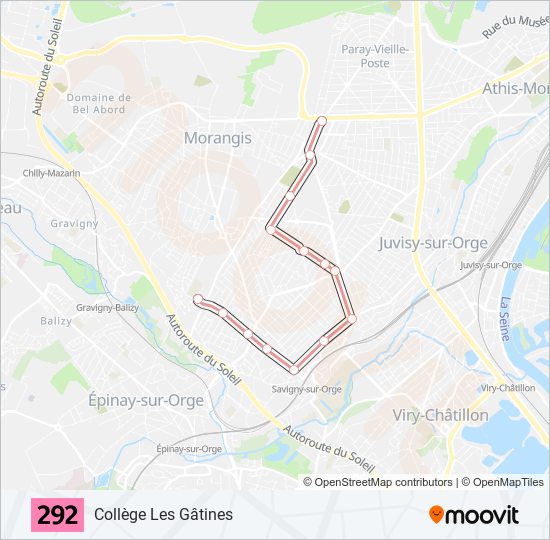Plan de la ligne 292 de bus