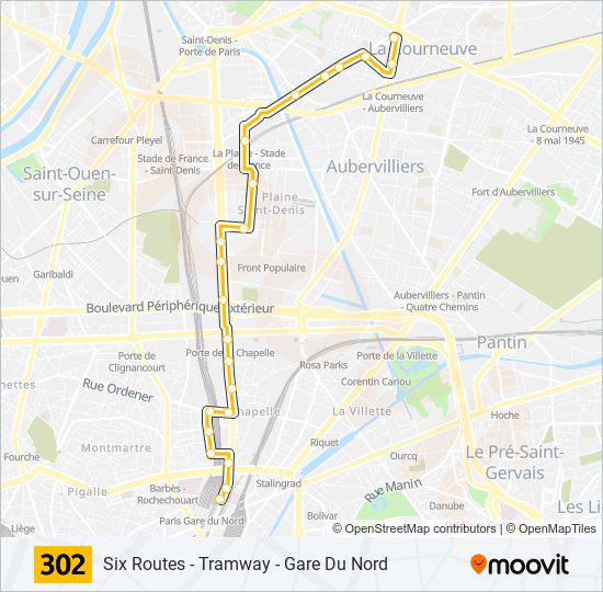 Plan de la ligne 302 de bus