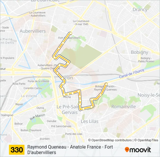 Plan de la ligne 330 de bus
