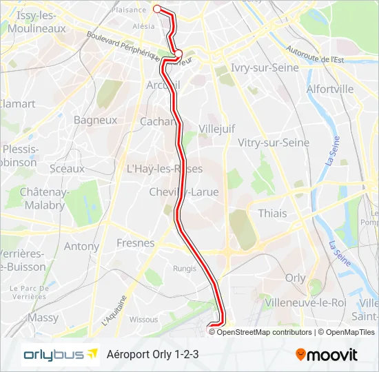 Plan de la ligne ORLYBUS de bus