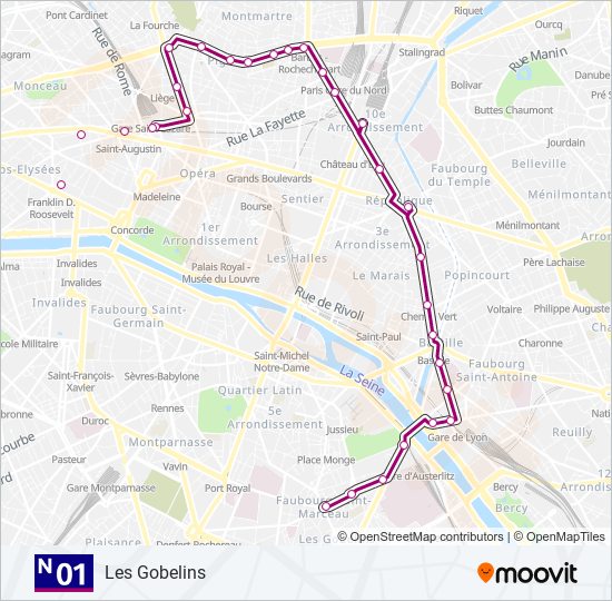 Plan de la ligne N01 de bus