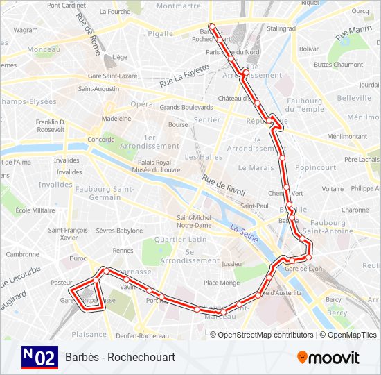 N02 bus Line Map