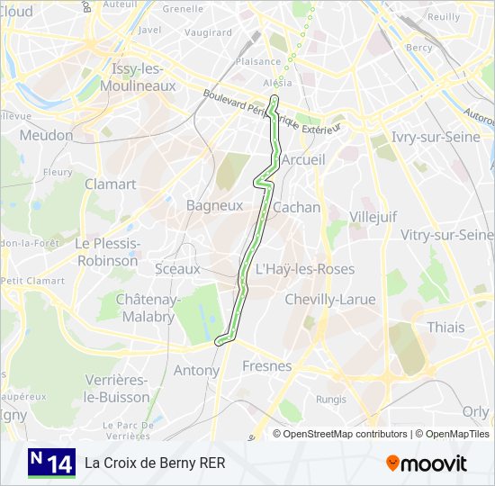 Mapa de N14 de autobús