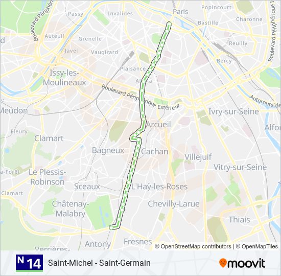 Plan de la ligne N14 de bus