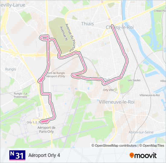 Plan de la ligne N31 de bus