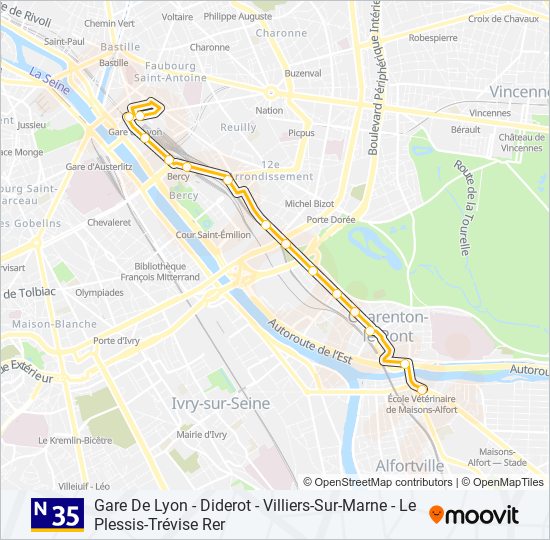 N35 bus Line Map