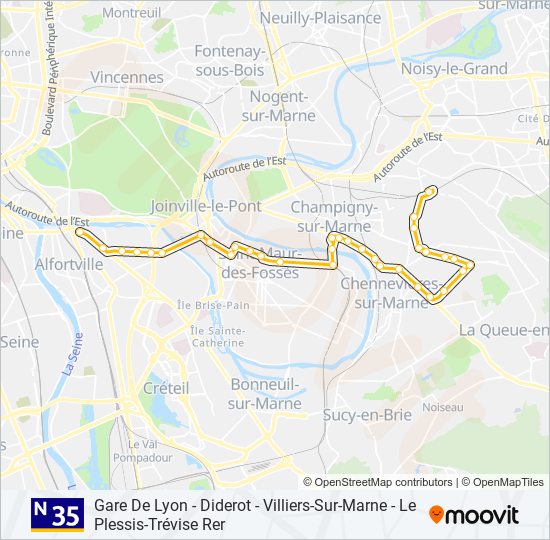 N35 bus Line Map