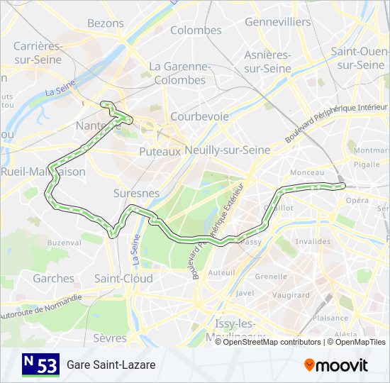 Plan de la ligne N53 de bus