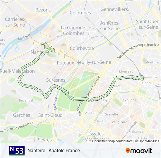 Plan de la ligne N53 de bus
