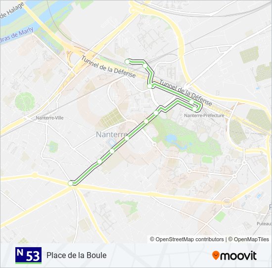 Plan de la ligne N53 de bus