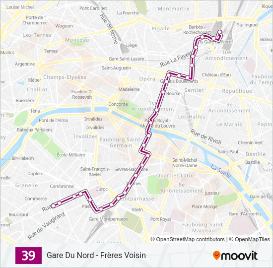 Plan de la ligne 39 de bus
