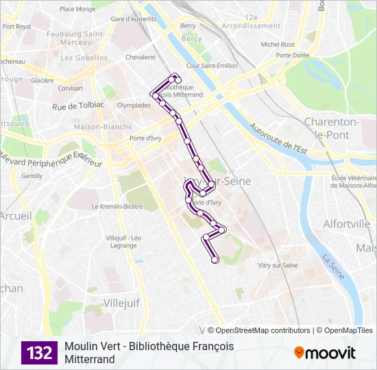 Plan de la ligne 132 de bus