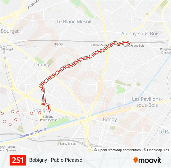 Plan de la ligne 251 de bus