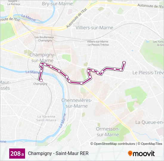 208A Bus Line Map