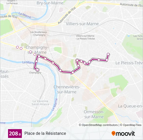 Plan de la ligne 208A de bus